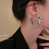 Leopard C-shaped silver needle earrings