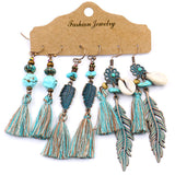 Tassel round hollow leaf earrings