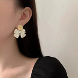 S925 Silver Needle Bow Metal Round Simple Earrings