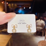 S925 silver needle love bow smiling face geometric hollow earrings