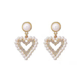 S925 silver needle love pearl red heart earrings