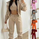 MOMENTLOVER 2025 2025 women's clothing New autumn and winter suit new solid color simple hooded sweater casual fashion sports sweater suit