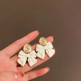 S925 Silver Needle Bow Metal Round Simple Earrings