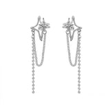 Silver needle with diamond star tassel earrings