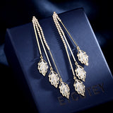 Long earrings cat's eye tassel leaf earrings