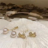 S925 silver needle bow tassel pearl earrings