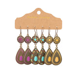 Drop-shaped tassel turquoise feather flower earrings