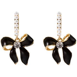 S925 silver needle sweet black bow pearl earrings