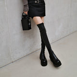 2025  Height-increasing knee boots Women's elastic and thin thick-soled boots Sweet and cool big tube circumference Thick legs Fat MM tall tube