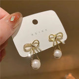 S925 silver needle tide pearl bow earrings