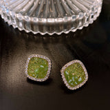 S925 Silver Needle Light Green Crystal Geometric Square Earrings
