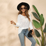 2025 new knitted sweater women's autumn and winter love hollow short-sleeved temperament commuter sweater top