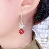 Zircon five-petal opal earrings