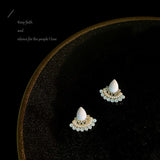 Full diamond pearl geometric face S925 silver pin earrings
