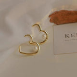 S925 Silver Needle Pearl Heart Geometric Heart Earrings