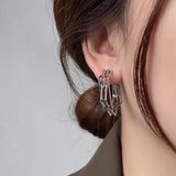 S925 silver needle minimalist geometric metal square C-shaped earrings