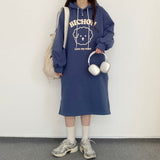 MOMENTLOVER Japanese wholesale lazy wind long-sleeved casual dress women's velvet Korean version autumn and winter loose hooded sweater medium and long