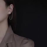 S925 silver needle rectangular chain herringbone earrings