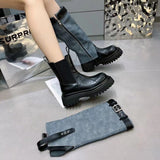 2025  Fashionista platform-soled cowboy Martin boots women's popular new niche round head side zipper thick heel boots