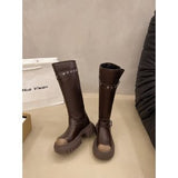 2025  Boots women's round head thick heel platform knight boots popular new high boots trendy small long boots