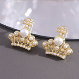 S925 silver needle crown pearl earrings