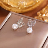 S925 silver needle full diamond swan earrings
