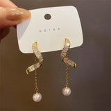 Full of diamond pearl fringed earrings