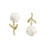 Fashion Asymmetric White Rose Earrings
