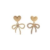 S925 silver needle love bow heart-shaped diamond earrings