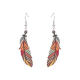 Leaf hoop metallic leather fringed earrings