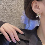 S925 Silver Needle Pearl Bow Earrings