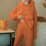 MOMENTLOVER New 's new women's cross-border autumn sweater set, solid color casual fashion sports trousers two-piece set