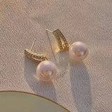 S925 silver needle rose gold pearl earrings