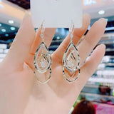 Metal rhinestone opal earrings
