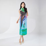 Miyake counter hot-selling dresses women's clothing high-end summer clothing printing sleeveless fashion split temperament elegant skirt