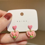 Love flower S925 silver needle pink earrings