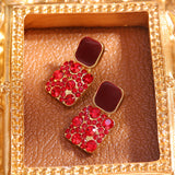 S925 silver needle macaroon colored geometric square earrings