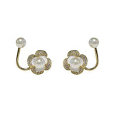 S925 silver needle camellia four-leaf flower pearl earrings