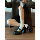 2025  Spring and Autumn British Wind One Pedal Loafers Square Head High Heel Small Leather Shoes Women's JK Shoes Thick Heel Single Shoes
