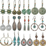 Silver geometric metal turquoise inlaid tassel earrings