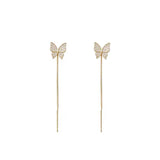 S925 silver pin-set butterfly tassel earrings