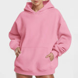 MOMENTLOVER 2025 New autumn coat cross-border sweater temperament commuting loose solid color hooded pocket fashion hooded sweater women