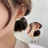 S925 silver needle camellia four-leaf flower pearl earrings