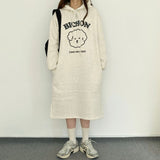 MOMENTLOVER Japanese wholesale lazy wind long-sleeved casual dress women's velvet Korean version autumn and winter loose hooded sweater medium and long