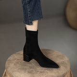 2025  Thick heel short boots women's thin boots high heels popular new autumn and winter suede boots pointed socks boots women's elastic boots