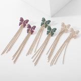Long earrings silver needle two butterfly Tassel Earrings