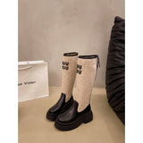 2025  Boots Women's popular New Skinny Thick Heel Thick Bottom Brown Round Mouth High Boots Boots Knight Boots