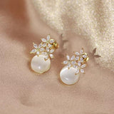 S925 silver needle Korean cat's eye petal earrings