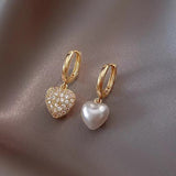 S925 silver needle pearl diamond irregular love earrings