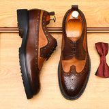 2025 Wechat business casual leather shoes genuine leather men's shoes lace-up big head Brock British engraved thick-soled formal shoes